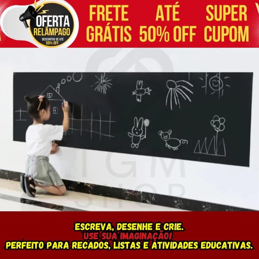 Papel Parede Adesivo Lousa Preta Quadro Negro Fosco Escrever Desenha Decoração Decorativo Giz 2M X 45CM Contact Adesiva Preto Autocolante Giz
