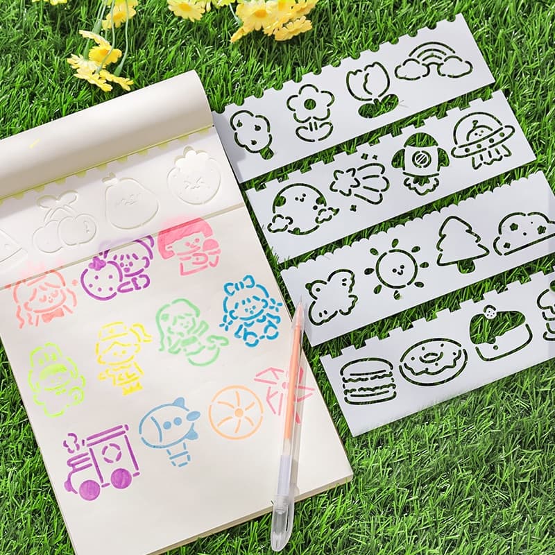 4 Pcs Multifuncional Desenho De Desenhos Animados Modelo Oco De Animado Régua Oca Conjunto De Stencil