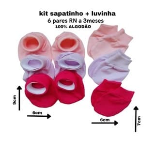 kit 6 pares maternidade recém nascido  RN sapatinho + luvinha bebe/ Meia 0 a 3 meses