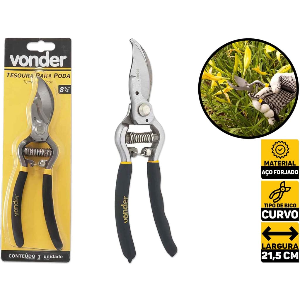 Tesoura Para Poda 8,1/2'' Manual Com Trava E Mola Vonder