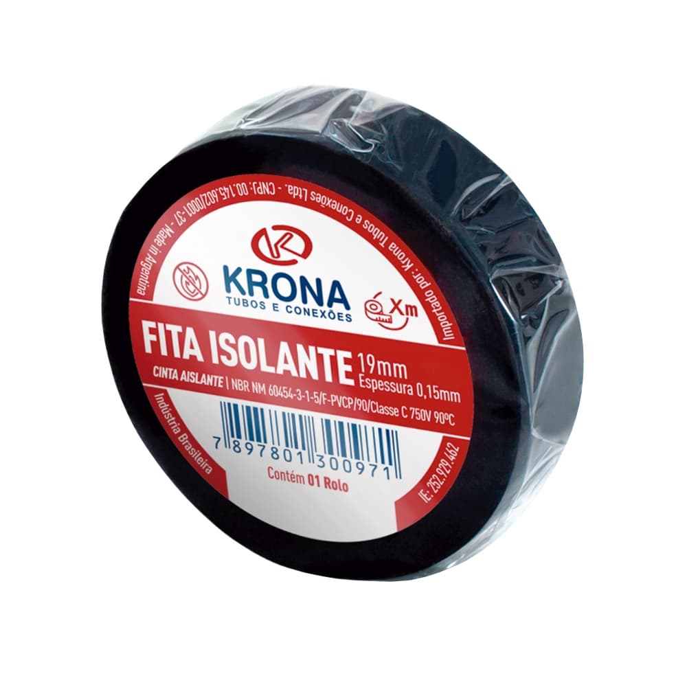 Fita Isolante Antichama Alta Aderência 19mm Com 10 Peças Krona 10 Metros