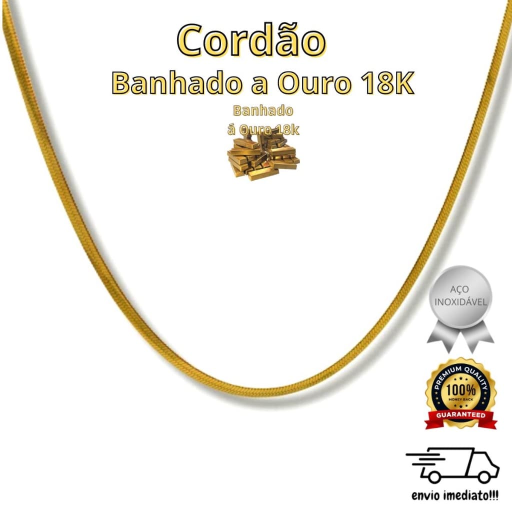 Colar Feminino Gargantilha Banhado a 18K Elo Lacraia Chapada Cordão Dourado Aço Inoxidável 60cm 1mm