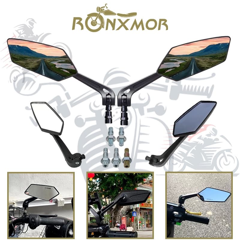 RONXMOR Espelho De Lente Azul Para Motocicleta Universal 8mm 10mm Scooter E-Bike Cafe Racer Retro Espelhos Retrovisores