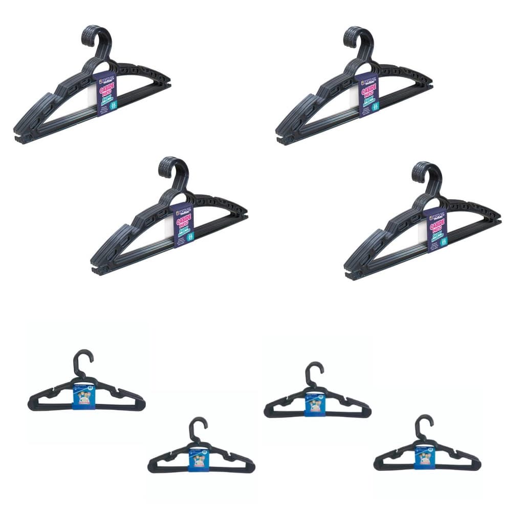 Kit 20 Cabides Adulto + 20 Cabides Infantil Preto Reforçado