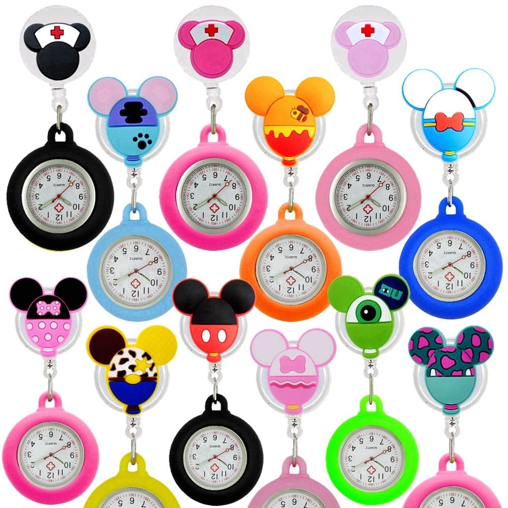 Retráctil Adorável Desenho Animado Padrão Enfermeira Médico Bolso Pendurar Clipes Relógios Coloridos hospital Masculino Feminino Crachá Relógio Carretel