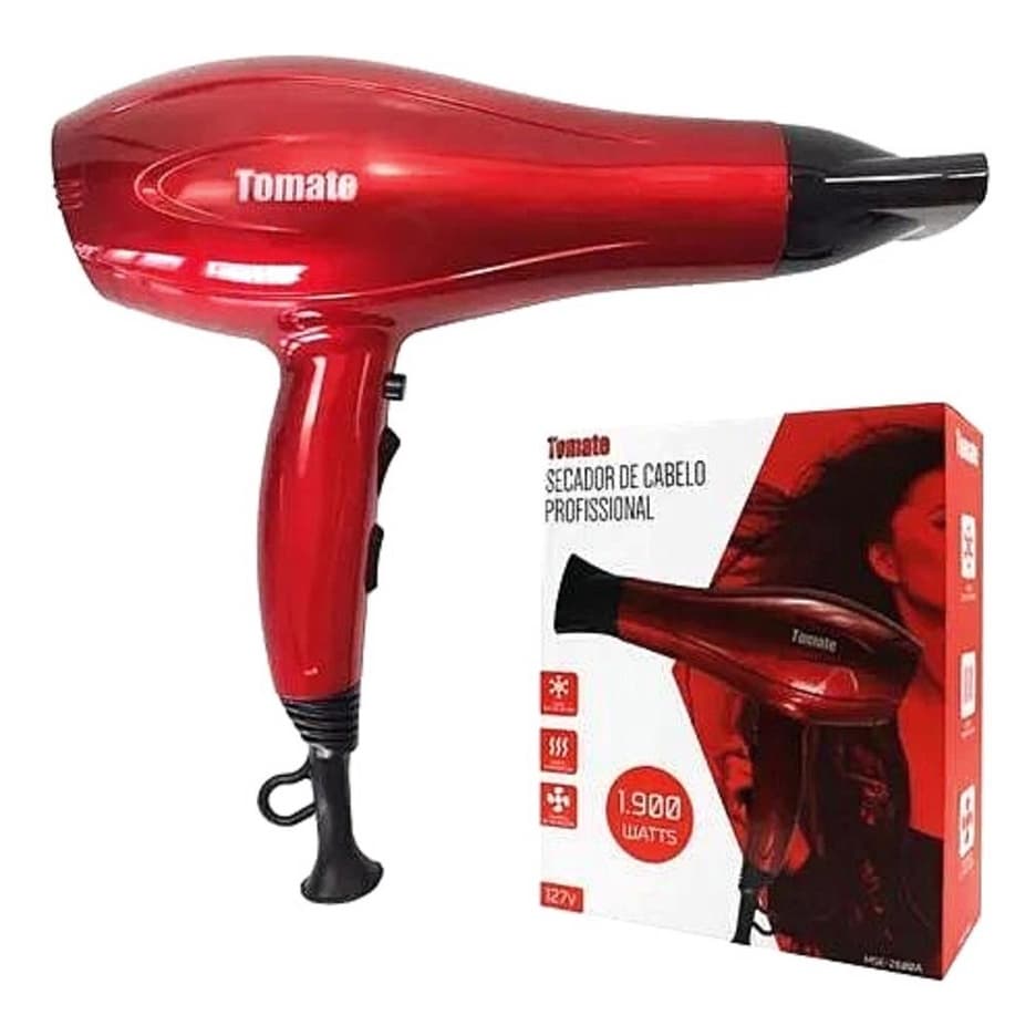 Secador De Cabelo Profissional Tomate com 3 Temperaturas e 2 Velocidades 1900 Watts MSE-2600