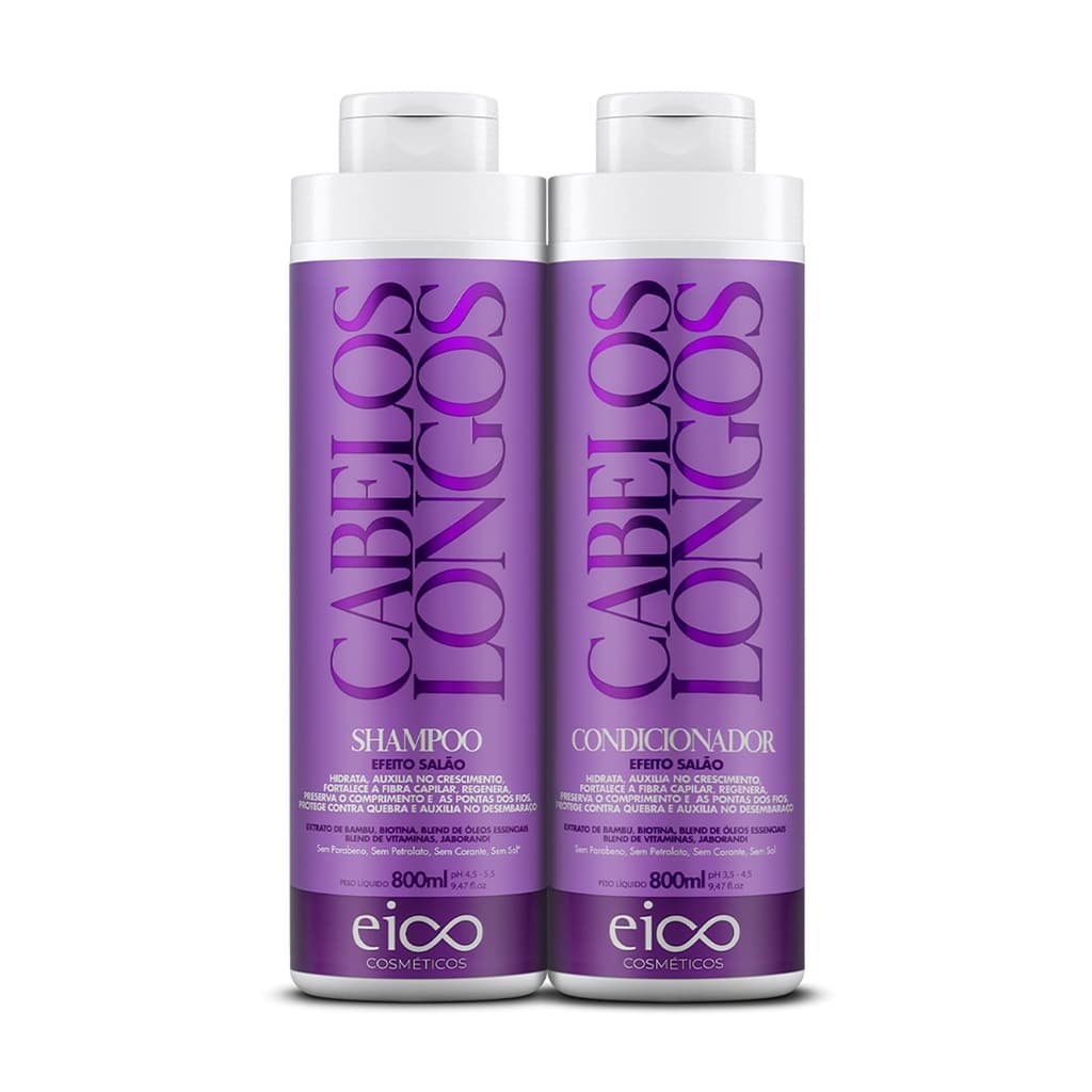 Eico Tratamento Shampoo Fortificante Sem Sal 800ml + Condicionador Hidratação Leave-in 750ml Antifrizz Maciez Brilho Cabelos Longos Fortalecimento Crescimento Capilar limpeza e proteção da cor.