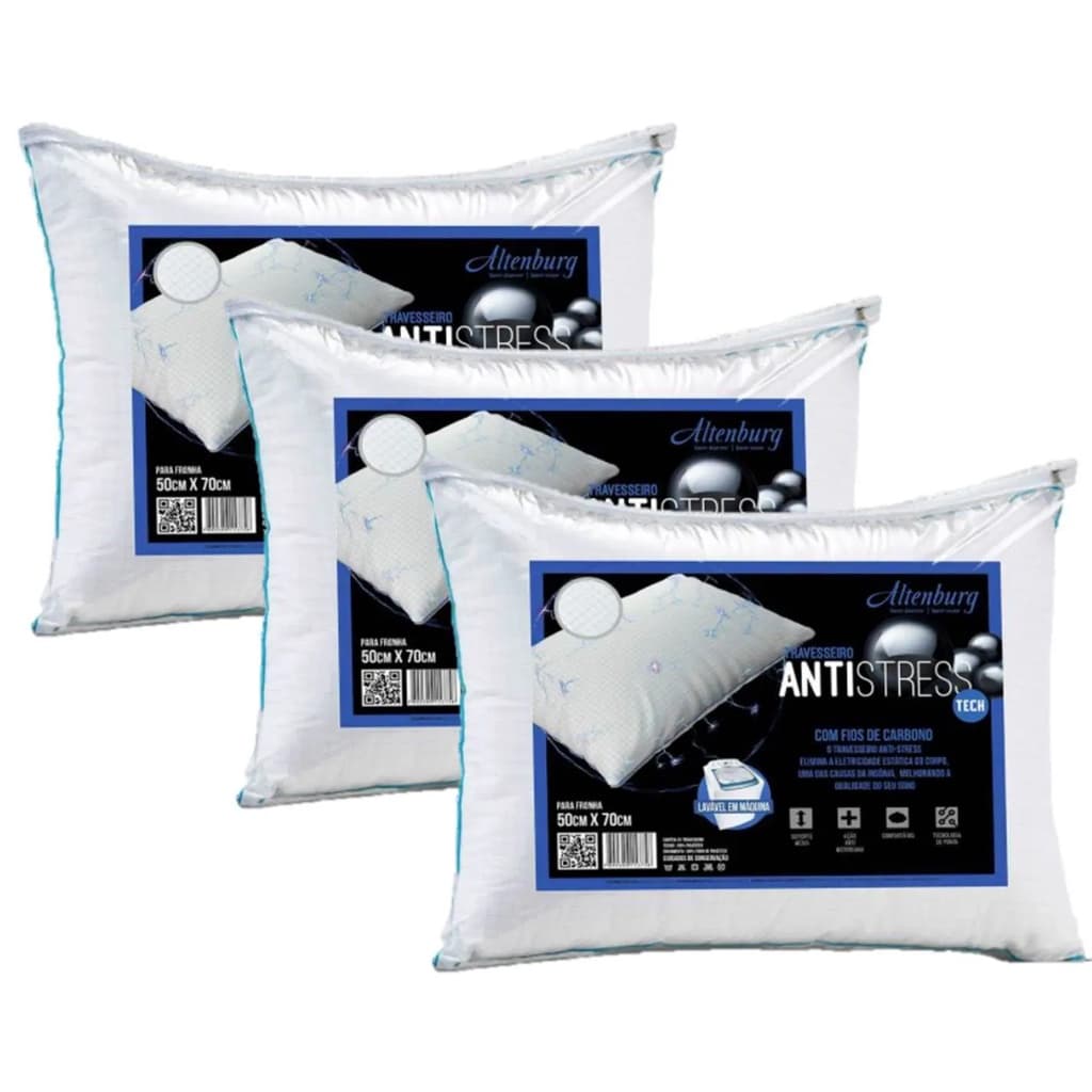 Kit 3 Travesseiros Antistress Fios de Carbono 50cm x 70cm Altenburg