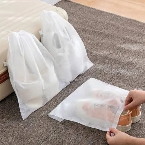 Sacos Para Sapatos De Tnt Branco Sem Visor Kit 5 Un. Promoção Tnt Grosso Gramatura 40 com Cordinha para amarrar