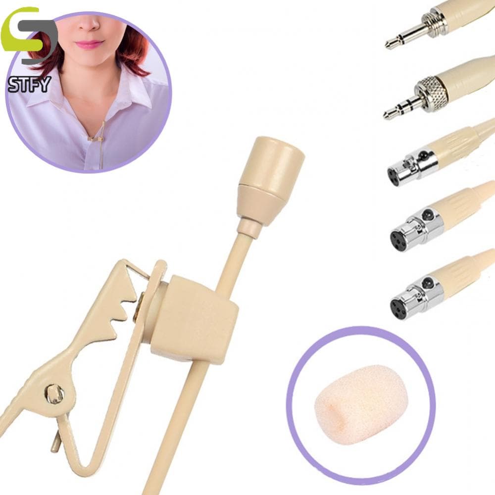 Microfone De Lapela Bege Lavalier Com Conector De 35mm 3 Pinos De 4 XLR Para Shure Wireless Clipe Metálico E Pára-Brisas