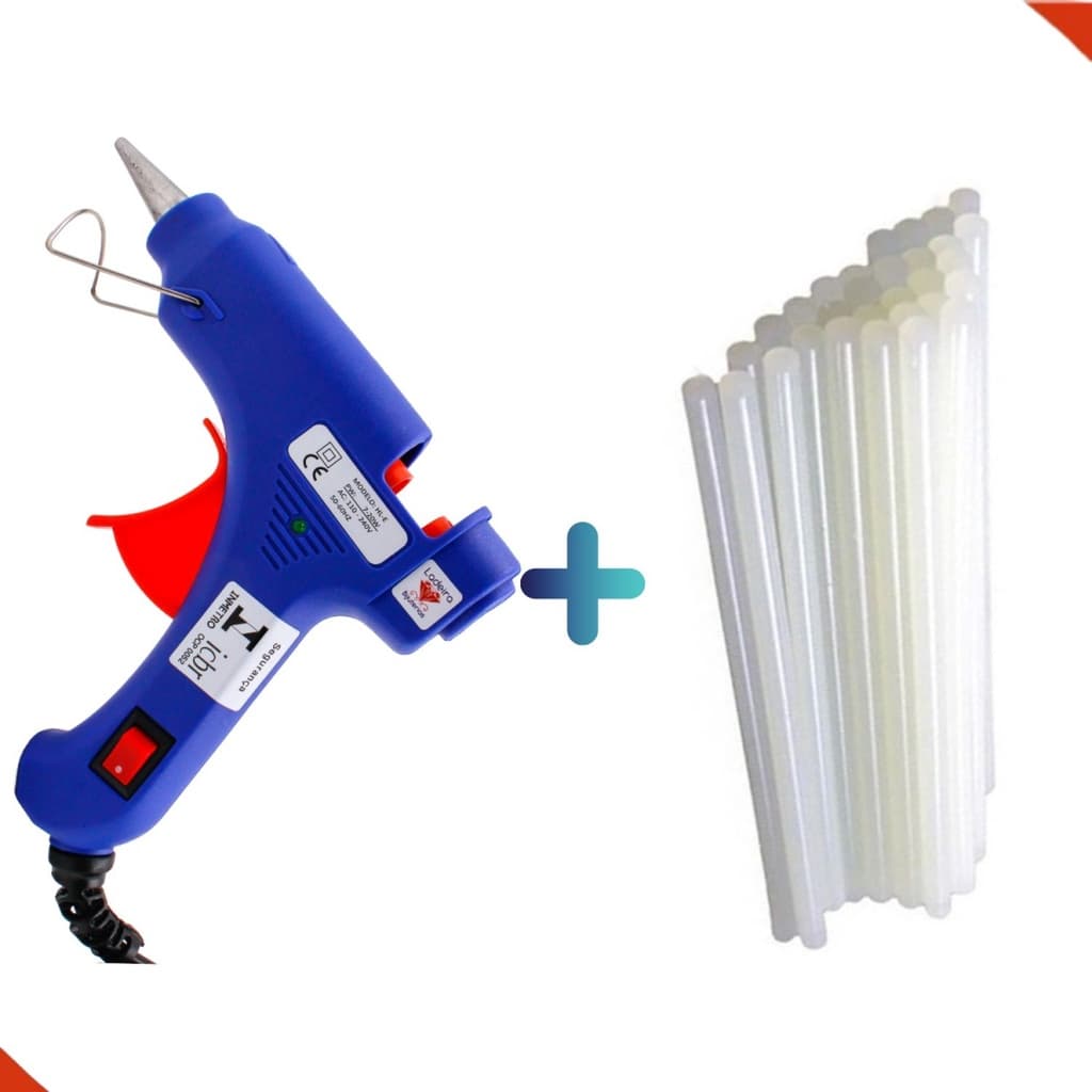 KIT PISTOLA PARA COLA QUENTE 20W MAIS PACOTE BASTÃO COLA QUENTE DE 07x30mm COM 500 GRAMAS