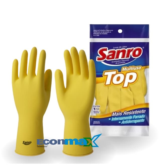 Luva Limpeza Latex Sanro Top Forrada Multiuso