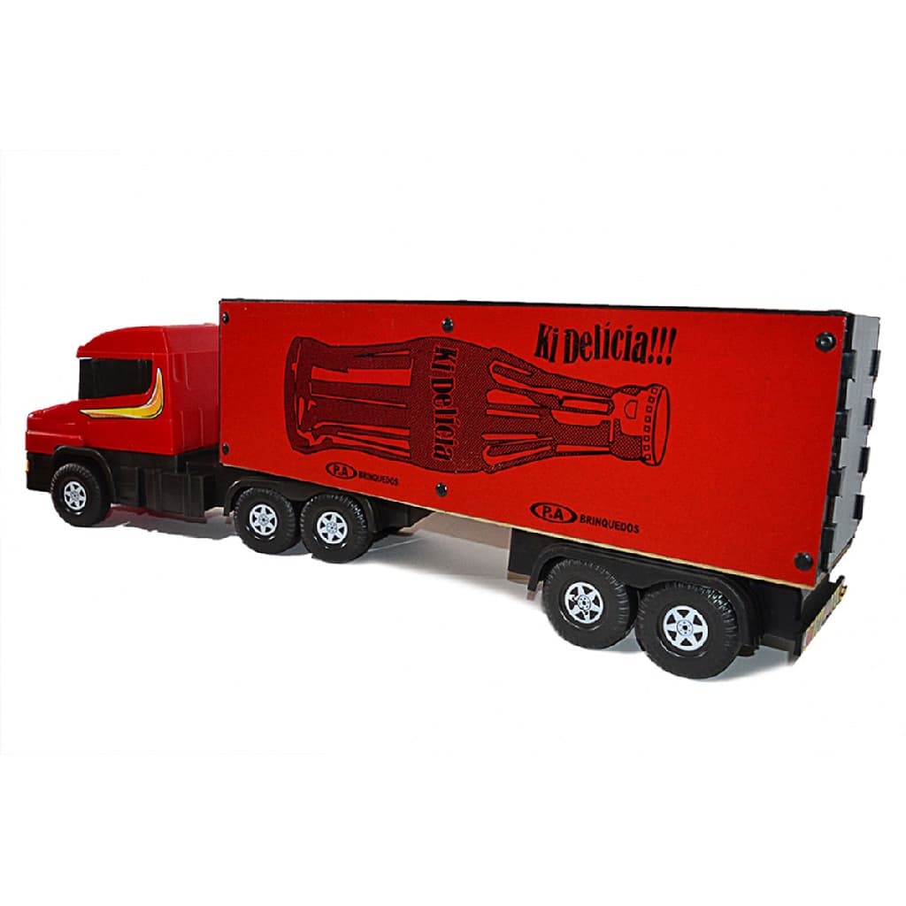 Caminhão Scania Carreta 5 Eixos Baú Coca Cola De Madeira Brinquedo Grande 26x90cm