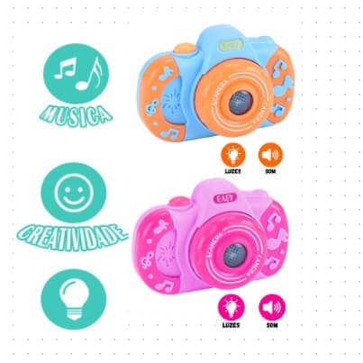 Brinquedo Infantil Câmera Fotográfica Com Luz e Som Didática Pedagógico