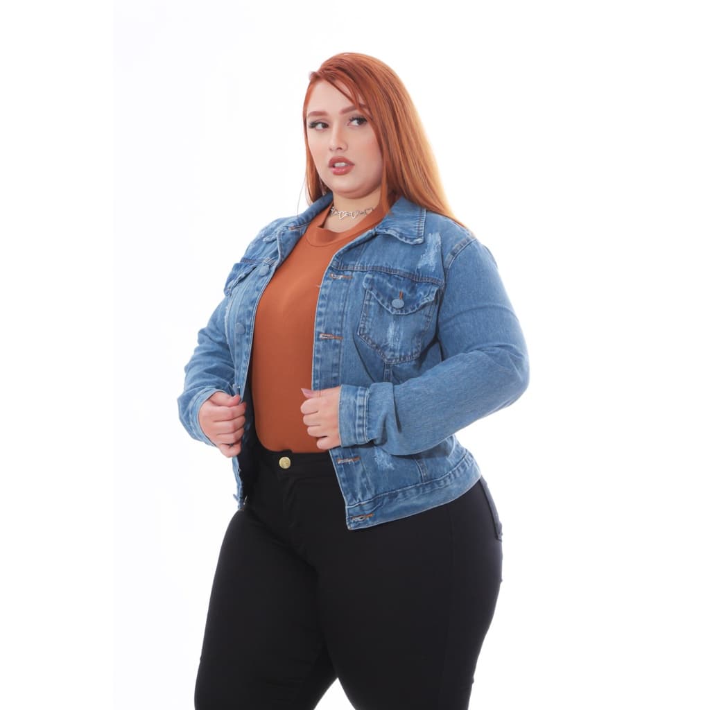 Jaqueta Jeans  Feminina com Puídos