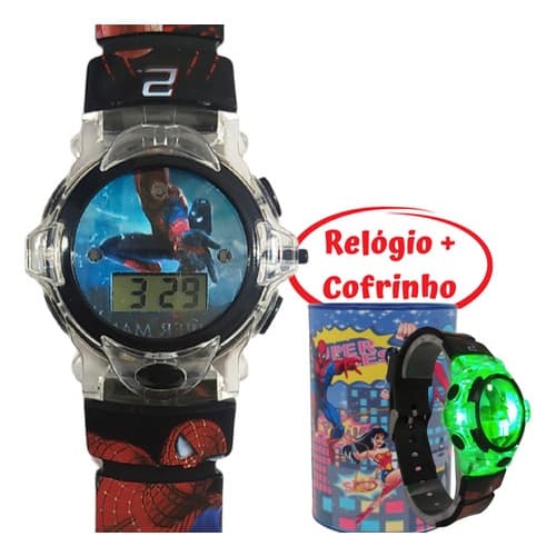 Relogio Infantil Digital Home Aranha Heroi Menino Menina Masculino Feminino Luz Musica