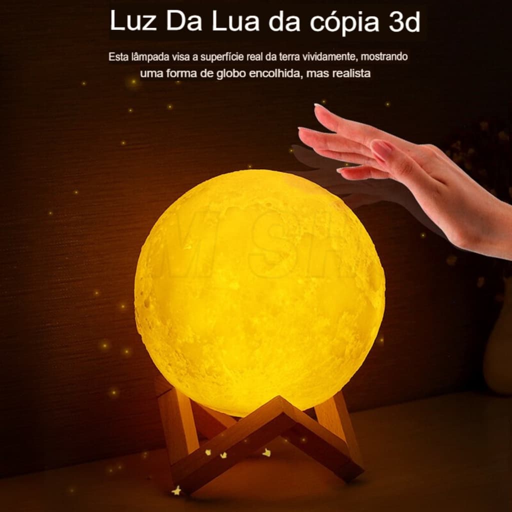 Luminária Abajur Lua Cheia 3D Realist Com Suporte 11cm Sem Fio Monocromática