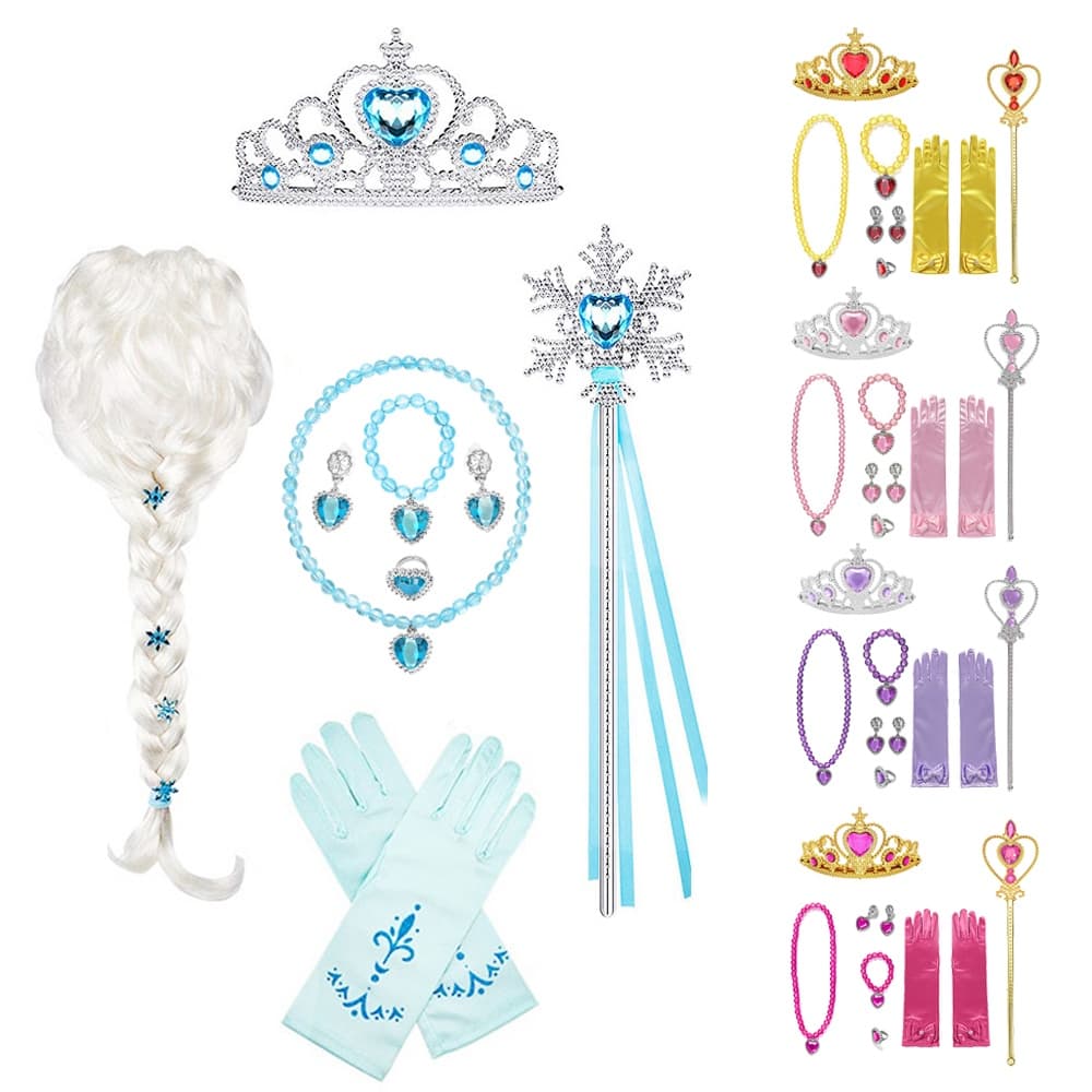 Luvas Kid Princess Acessórios Conjunto De Jóias Wand Crown Para Party