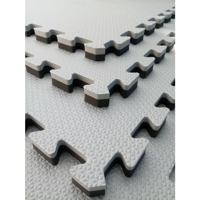 Kit 10 Tatames Tapetes EVA Dupla Face Cinza com Preto 50x50x2cm 20mm Linha Premium