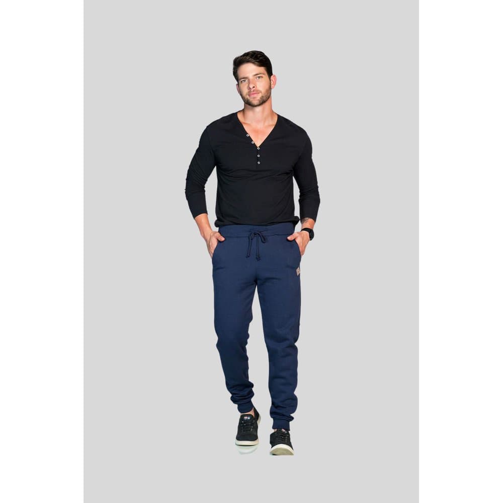 Calça de Moletom Masculina Lisa com Bolsos – Azul, Confortável e Estilosa para o Dia a Dia e Lazer