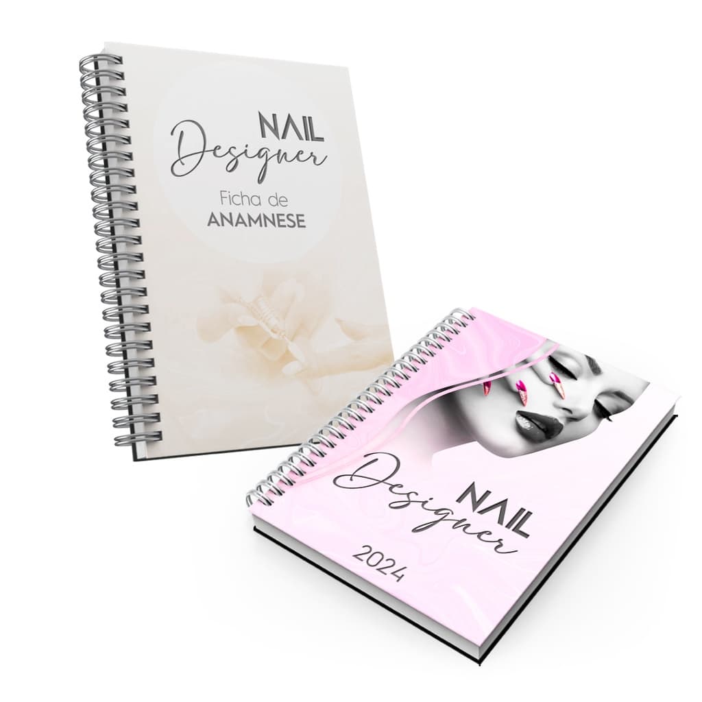 Kit Agenda Designer Unha Nail e Caderno Anamnese Capa Dura