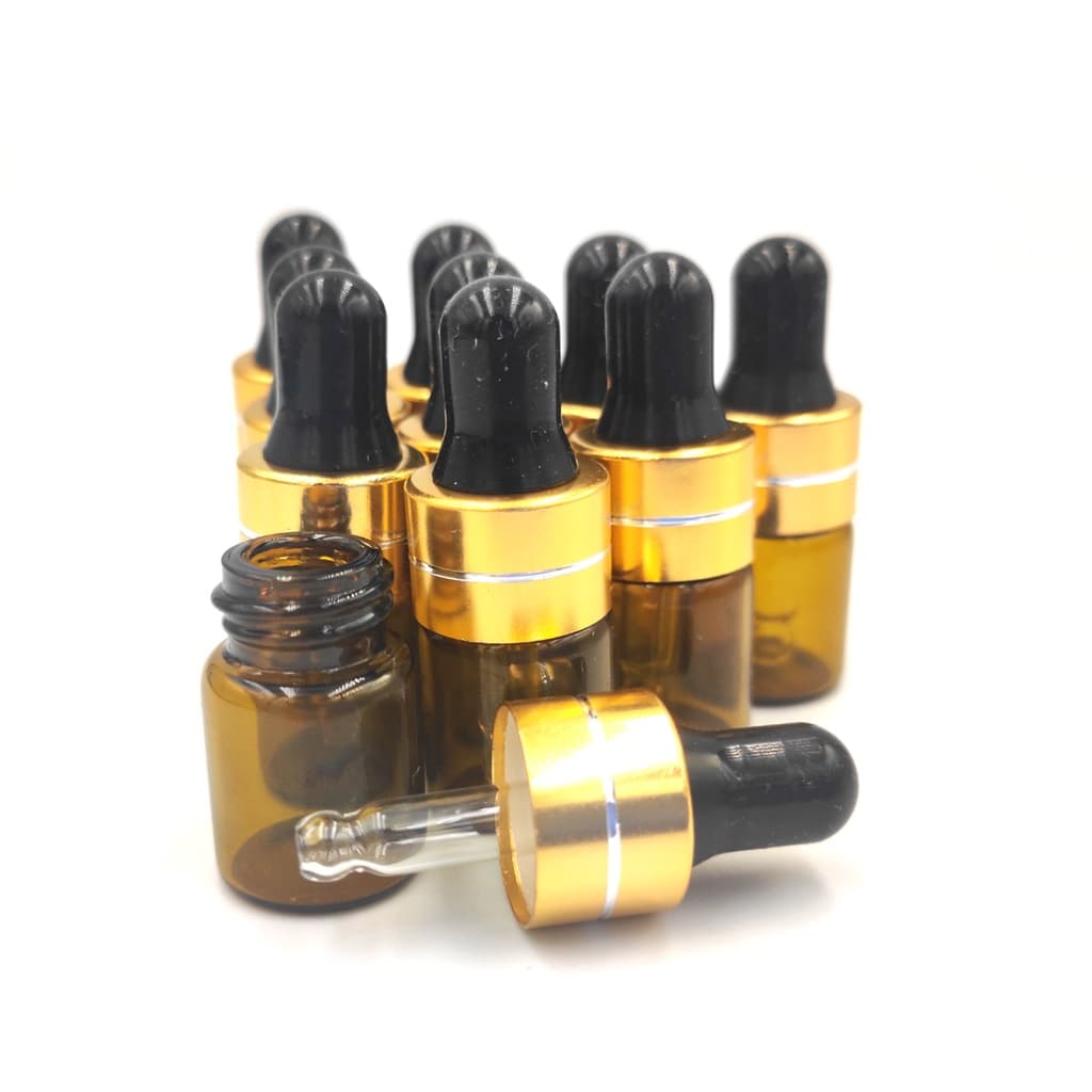 kit 10 Mini frasco conta gotas 2mL tampa dourada