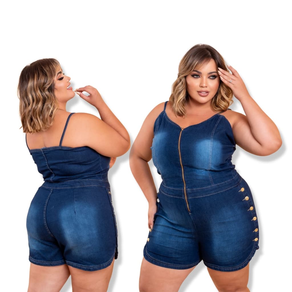 MACAQUINHO CURTO JEANS PLUS  SIZE COM BOTÔES LATERAL