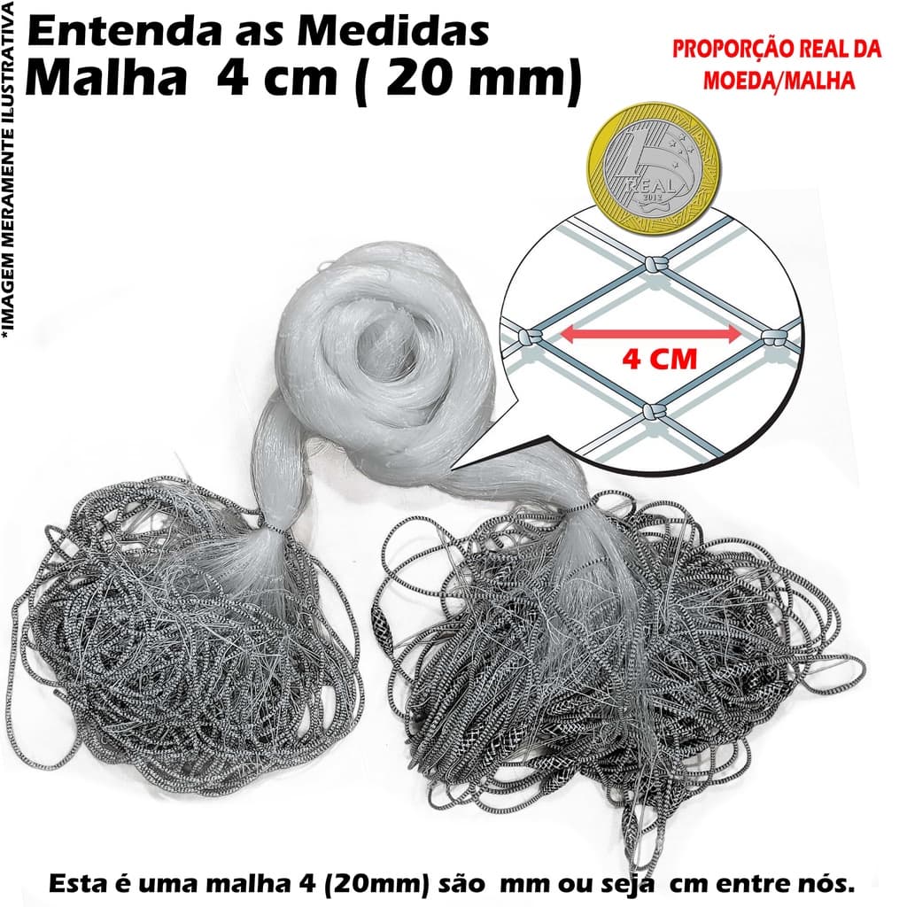 Rede Redinha Pesca Pronta Lambari Malha 4 (20mm) 10 Metros