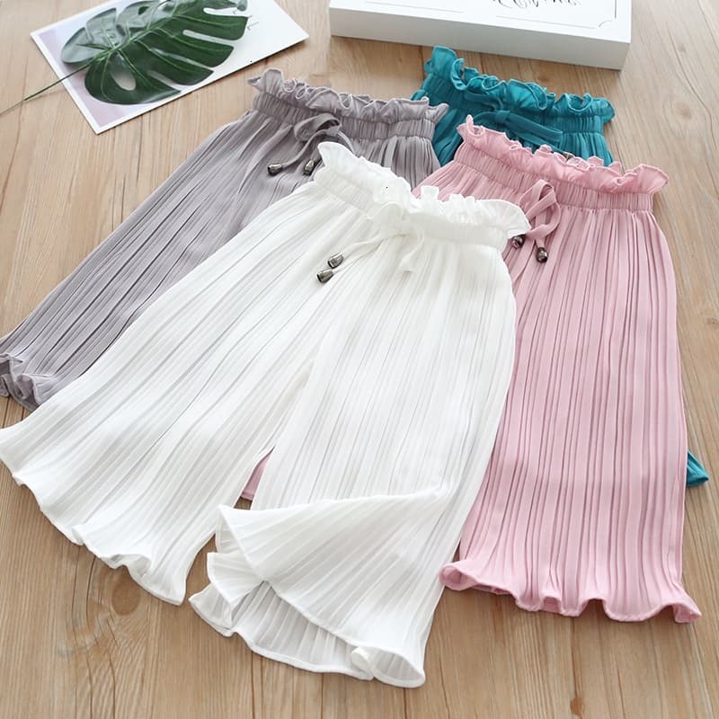 Calças Infantis Verão Novas Meninas Casuais De Perna Larga Rendas Chiffon Cintura Bebê Anti-mosquito