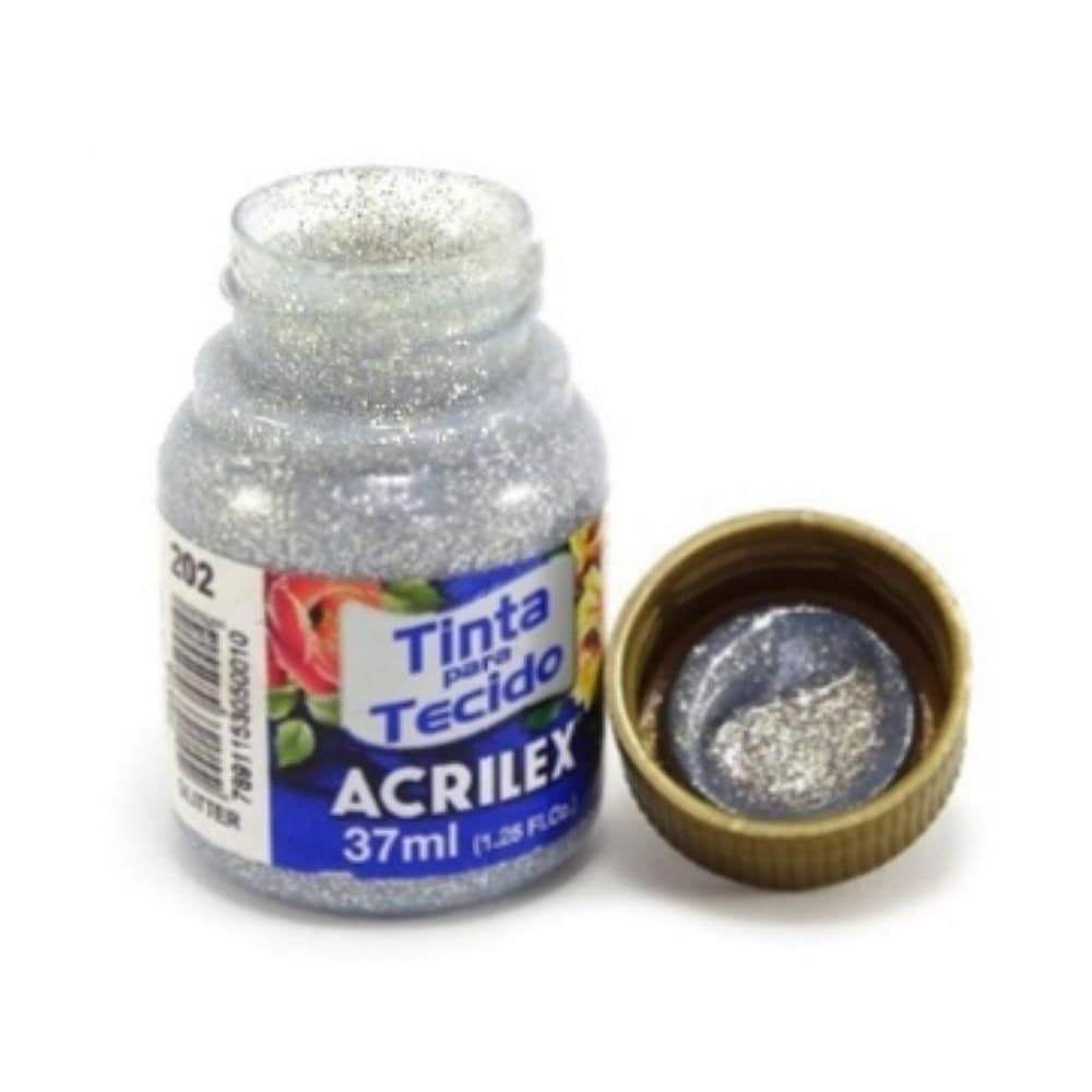 Tinta Para Tecido 37ml Glitter - 202 Prata Acrilex