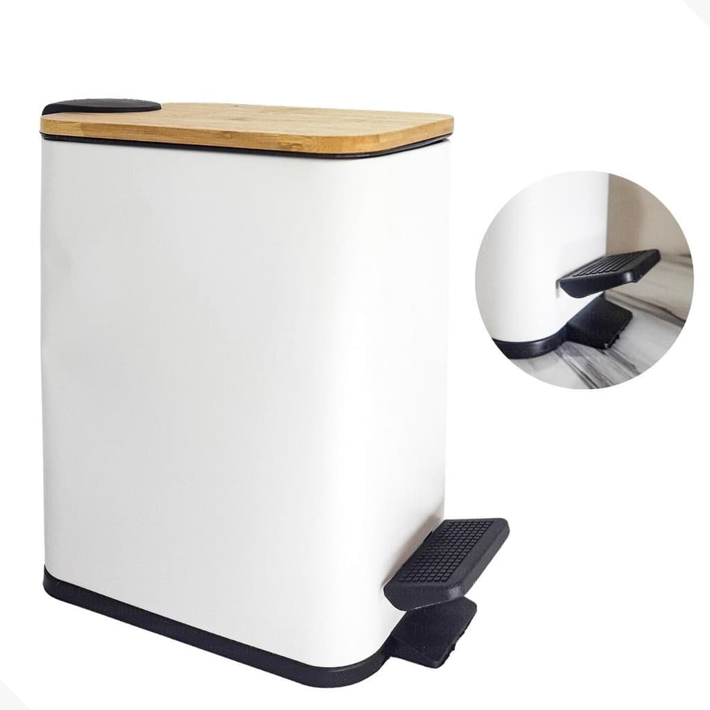Lixeira Styllus Slim Pedal Tampa De Bambu Banheiro