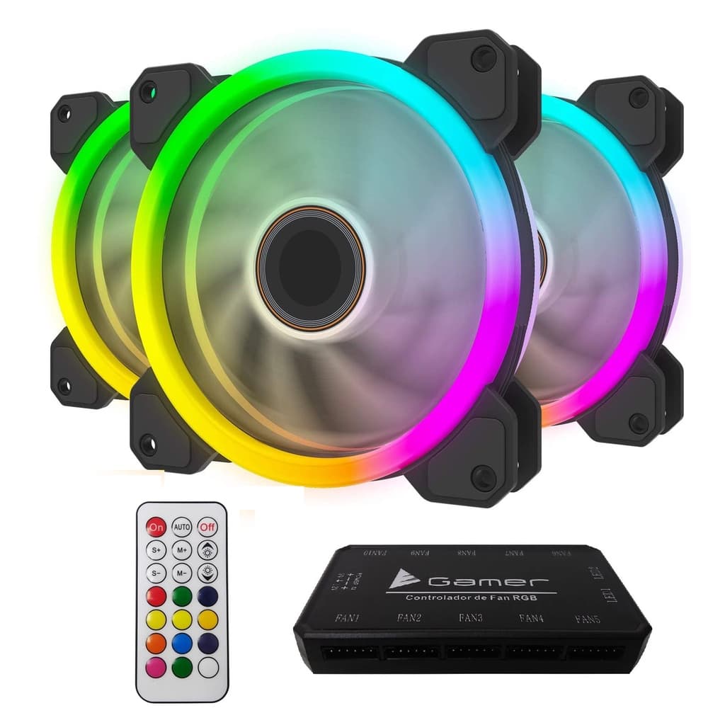 Kit 6 Cooler Fan Rgb Gamer Dupla Face 120m Com Controladora