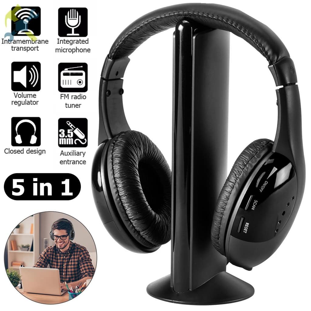 Fone De Ouvido Para TV Sem Fio 5 Em 1 Com Transmissor RF 2.4G Confortável Assistir SHOPTKC6386
