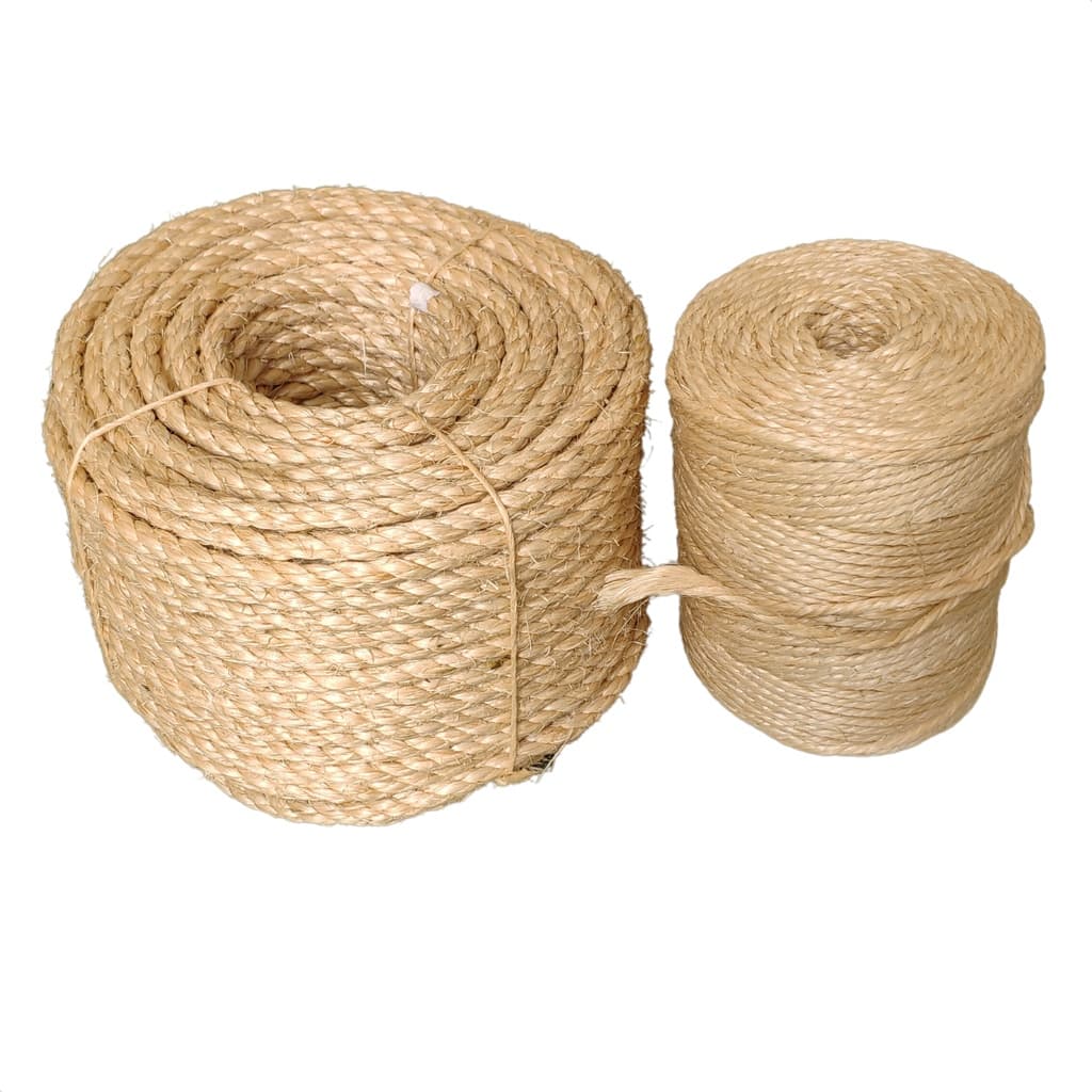 KIT CORDA SISAL LASIS 8MM 100M + BARBANTE 4MM 166M ARTESANATO ARRANHADORES DECORAÇÃO RUSTICA JUTA