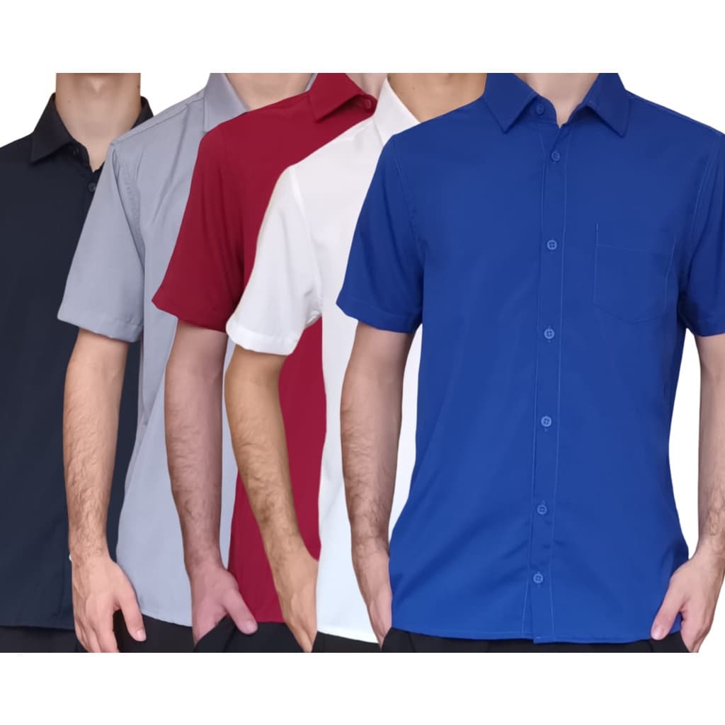Kit 5 Camisa Social Slim Manga Curta Com Bolso