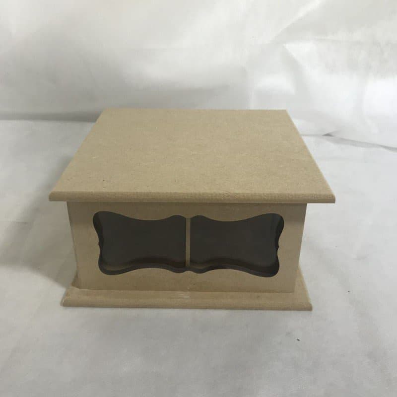 Caixa De Chá - Com vidro Na Frente - 4 Div. - 10A X 19L X 19C - Em mdf cru