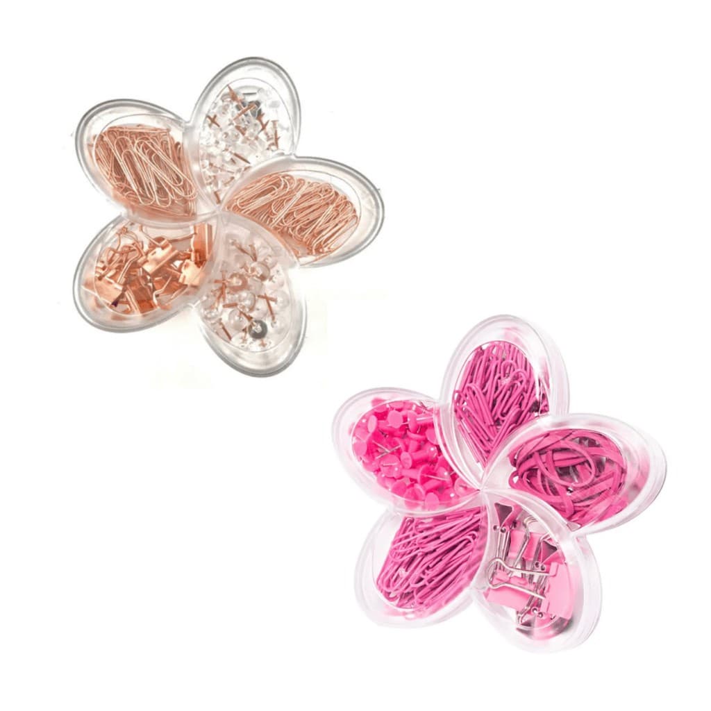 Kit Papelaria Molin com Binder, Percevejo, Clips e Elástico Flor De Lotus