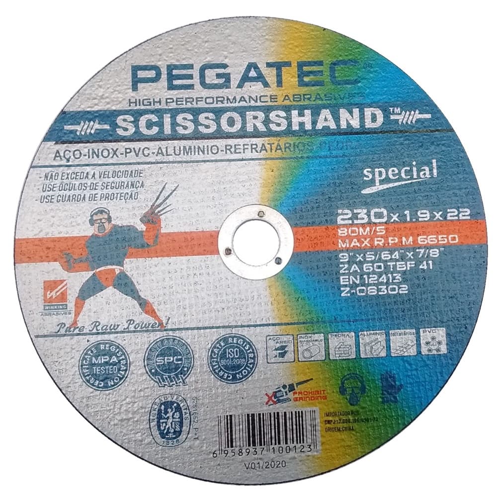 DISCO SCISSORSHAND - 9''CORTE - 230x1.9x22,23MM MULTIUSO PEGATEC