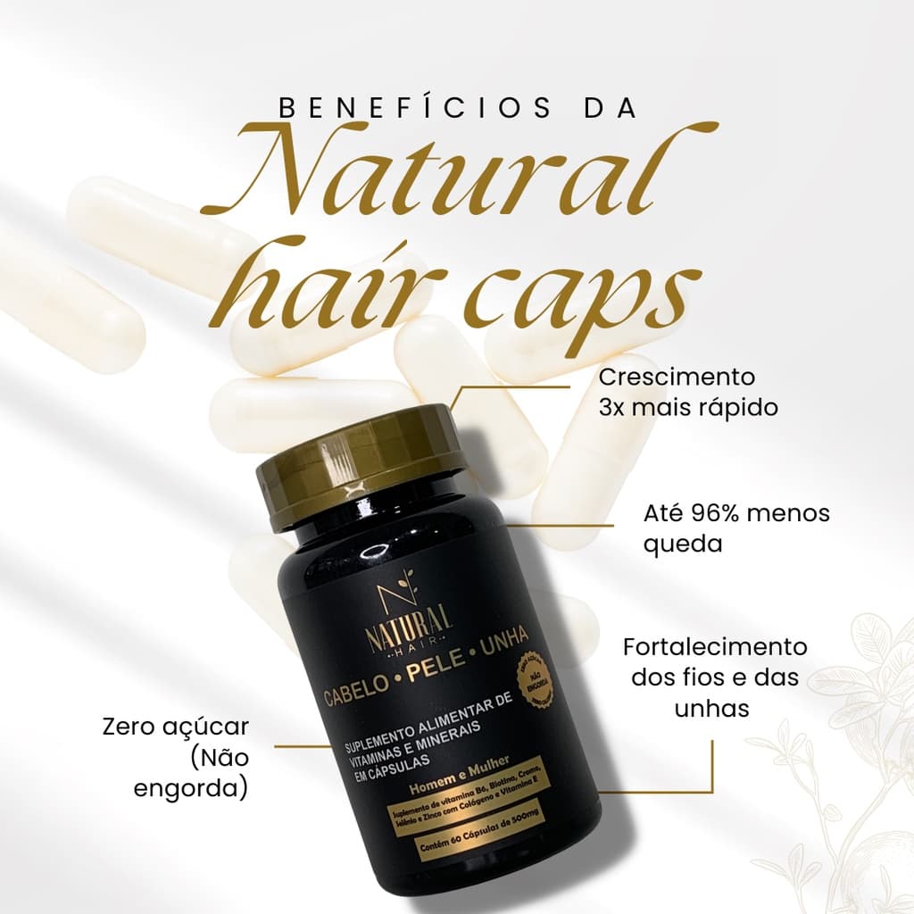 Vitamina para crescimento capilar e combate a queda Natural Hair caps c/60cps