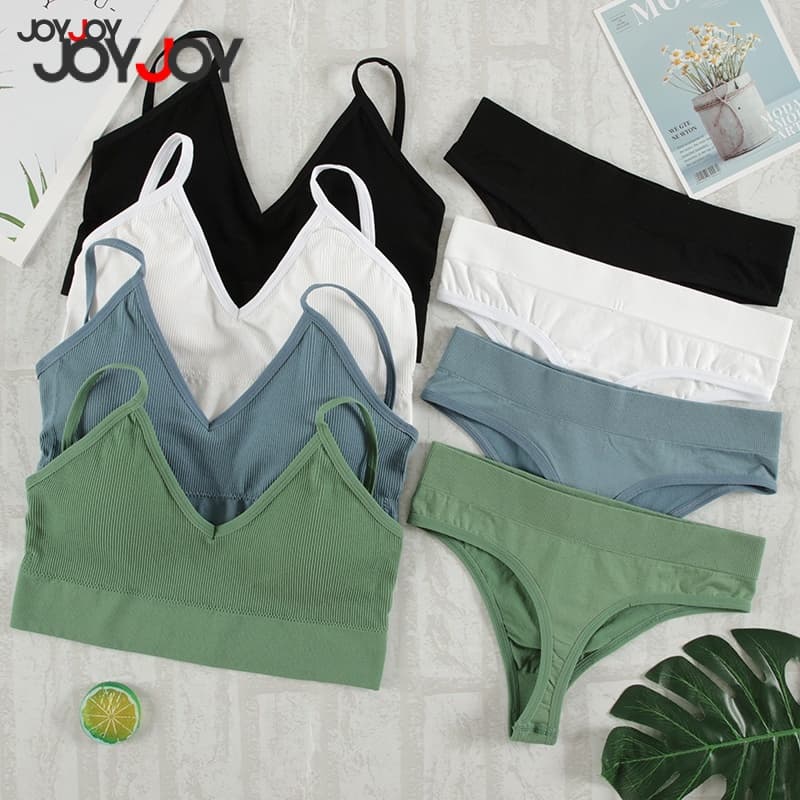 Conjunto de Roupa Íntima Feminina 2pcs – Sutiã Casual Liso Sem Almofadas, Calcinha Sem Costura, Top de Corte, Cobertura