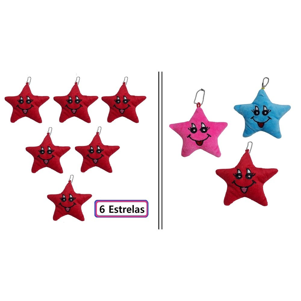 Kit com 6 Chaveiros de Pelúcia Estrela com Carinha