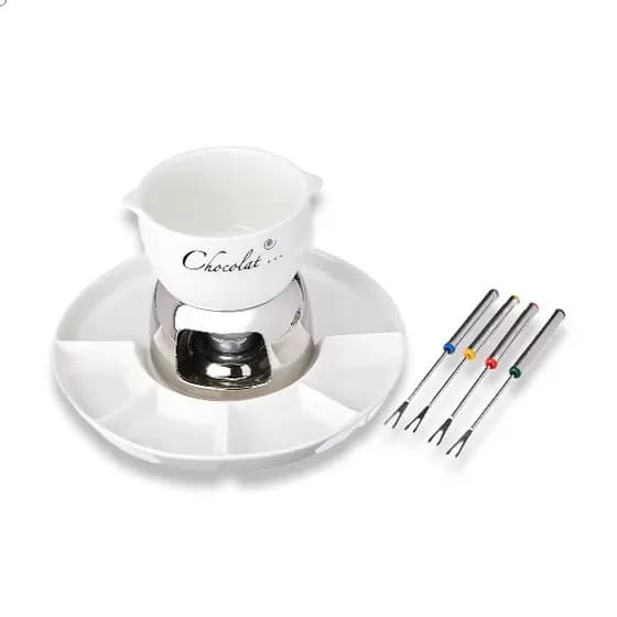 Conjunto Aparelho De Fondue 8 Peças Chocolate Frutas Queijos