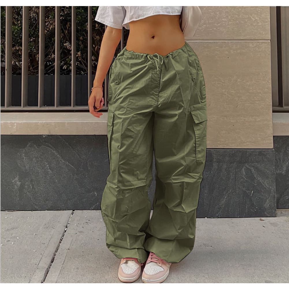 Novo Ins Estilo Quente Calça Feminina De Cintura Baixa Bolso Solto Cordão De Rua