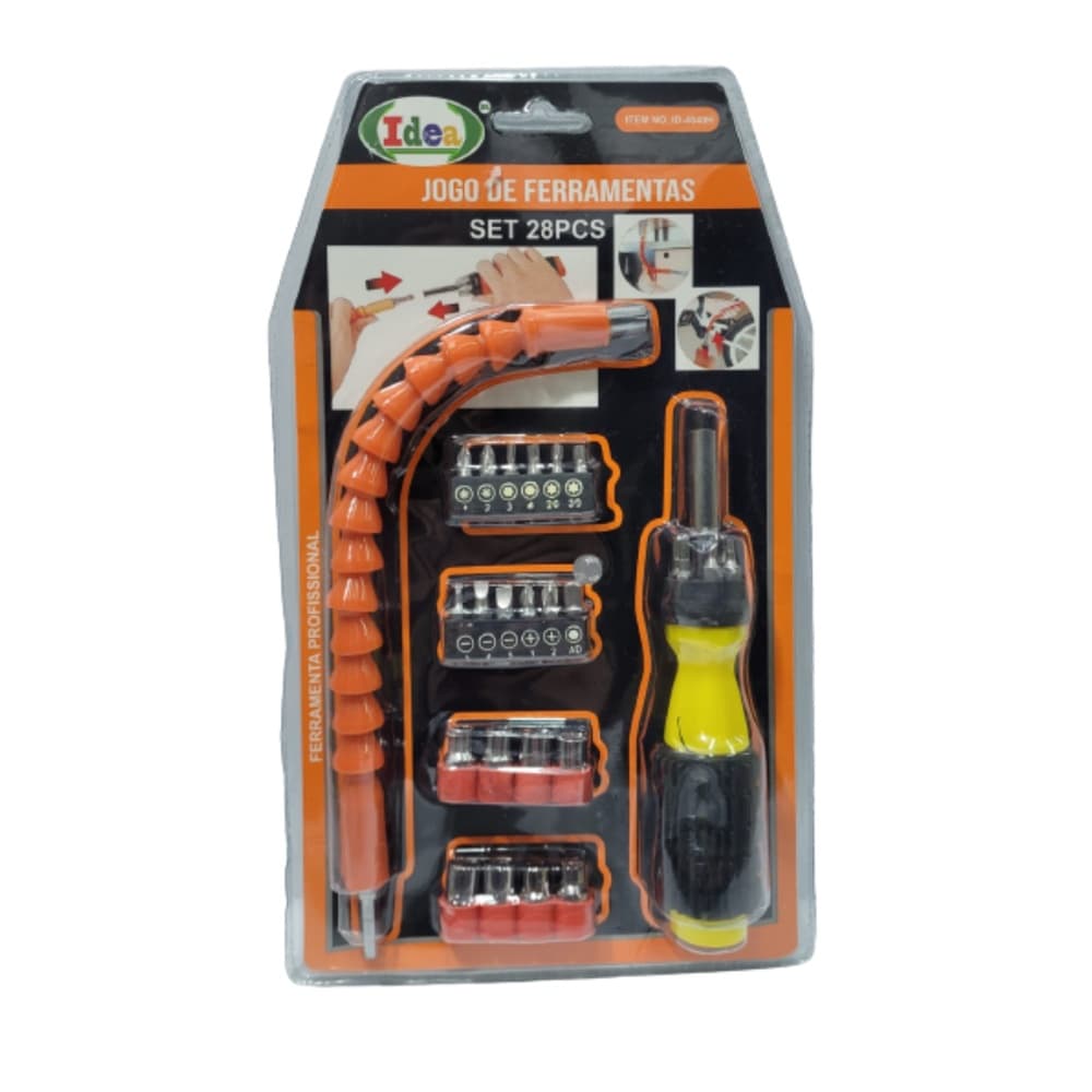 Jogo de Ferramentas 28 Peças com Chave Flexível Extensível Kit Chave de Fenda com Bits para Reparos e Manutençã