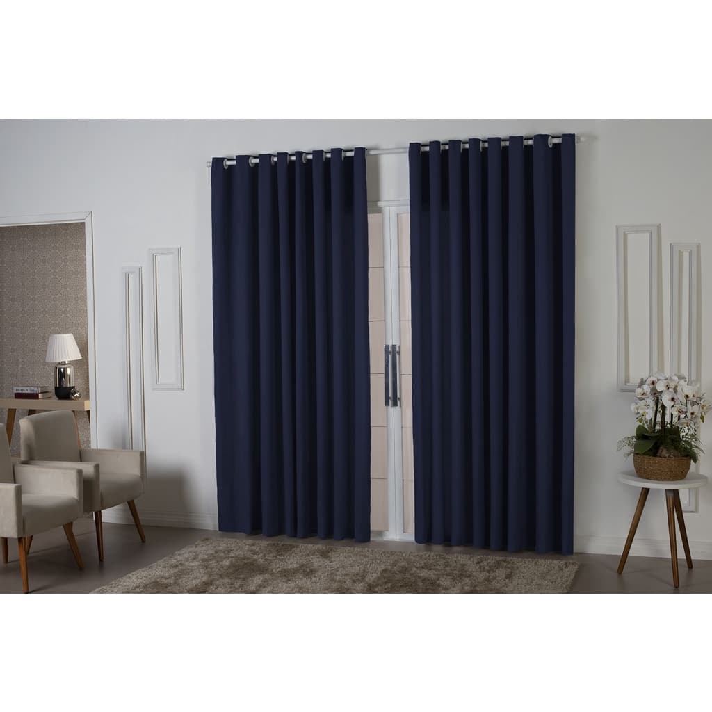Cortina 3,00x2,50 Oxford Quarto Sala Porta Azul Marinho