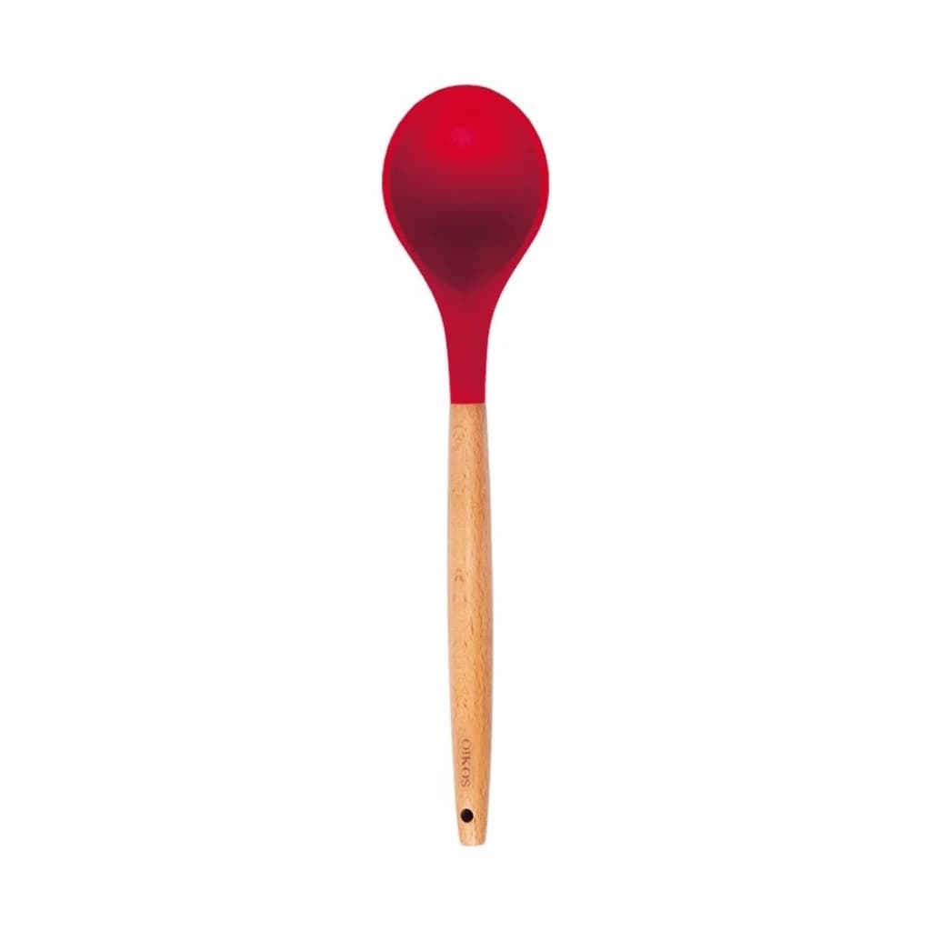 Colher Vermelha Multiuso Silicone Cabo de Madeira 31cm