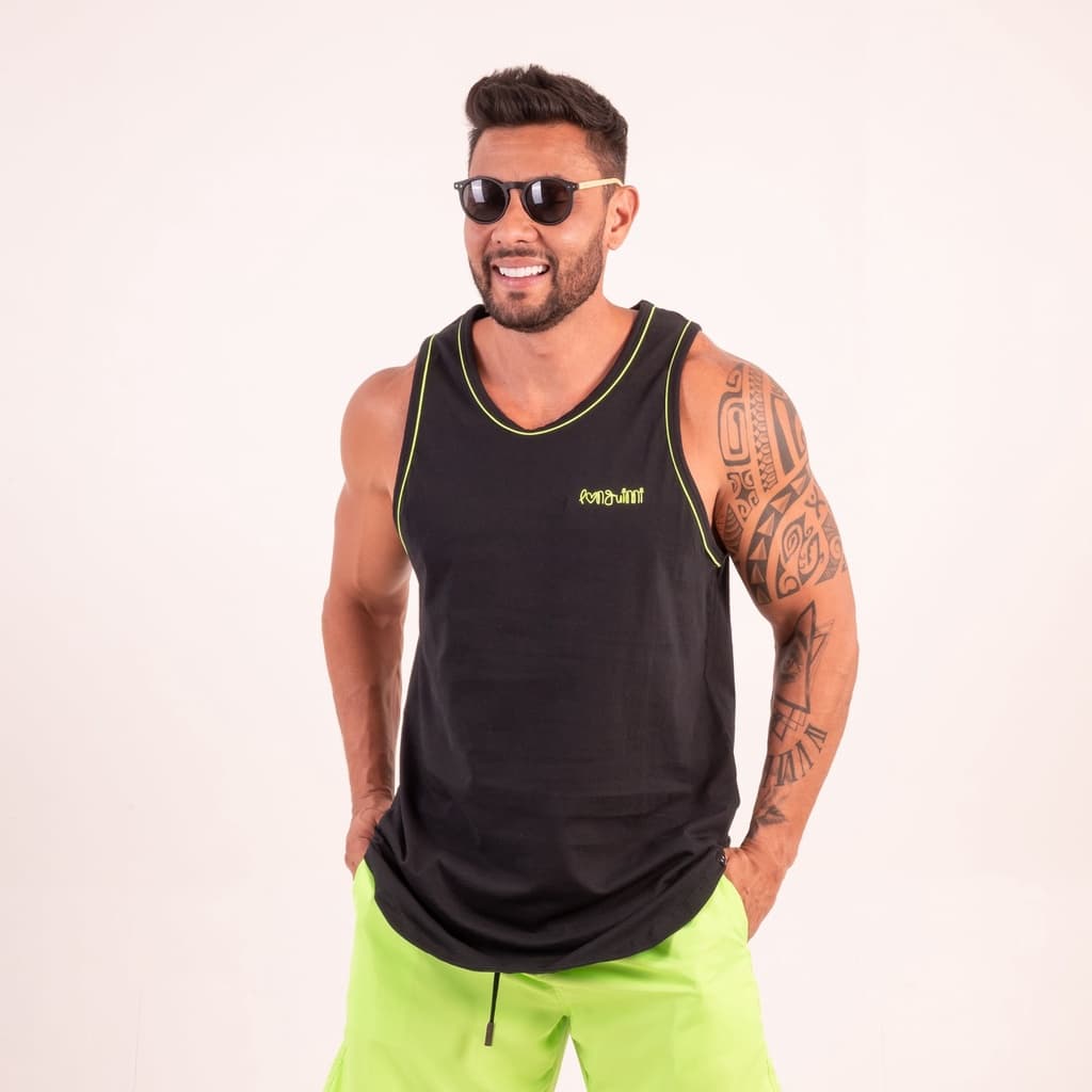 Regata Longuinni Preta com Viés Verde Neon