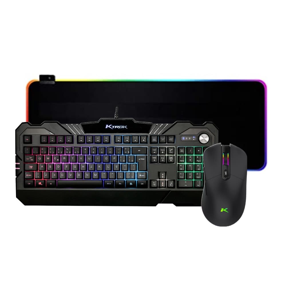 Kit Gamer Mouse sem fio Teclado Semi Mecanico e Mousepad RGB