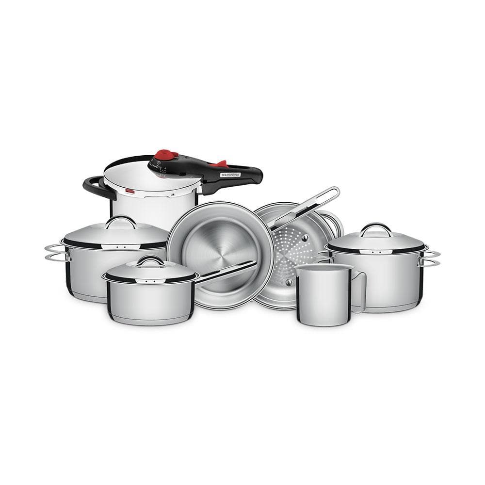 Conjunto De Panelas Solar Inox Fundo Triplo 6 Peças E Panela De Pressão 6L Solar - Tramontina