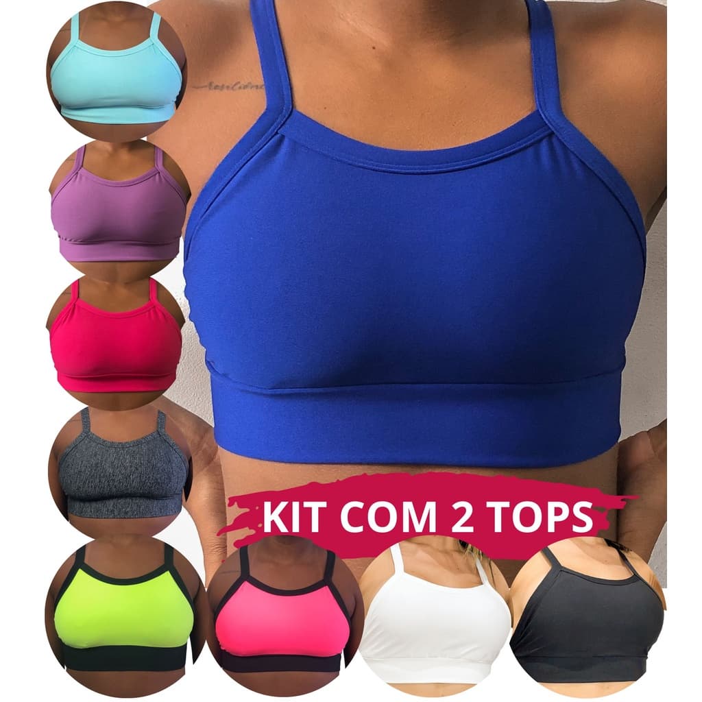 KIT 2 Top Cropped Fitness Academia Fitness com forro cores